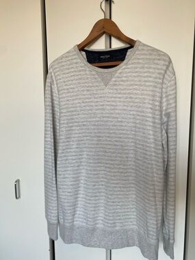 Nautica Gray Heathered Stripe Pullover Long Sleeve Tee LARGE